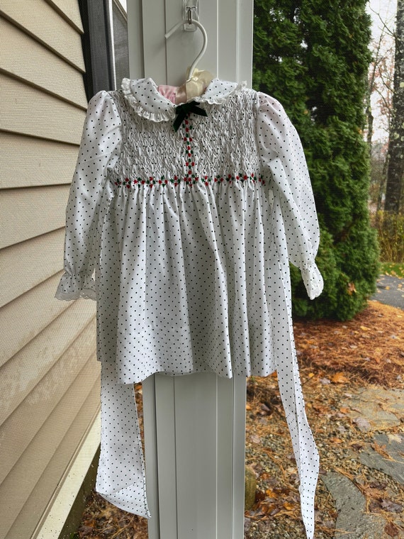 Vintage Polly Flinders Christmas Dress 2 T Toddler Smocked Red