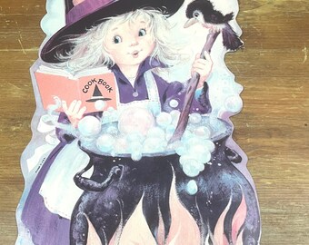 Vintage 70s Die Cut Halloween Witch Casting Spells Wall Decor Window Decor