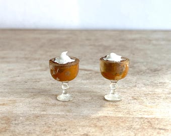Vintage Dollhouse Chocolate Ice cream Sundae Pedestal Goblet Mugs Pudding Desserts 1:12 or 1 6 scale Carmel Parfait Dessert Accessory