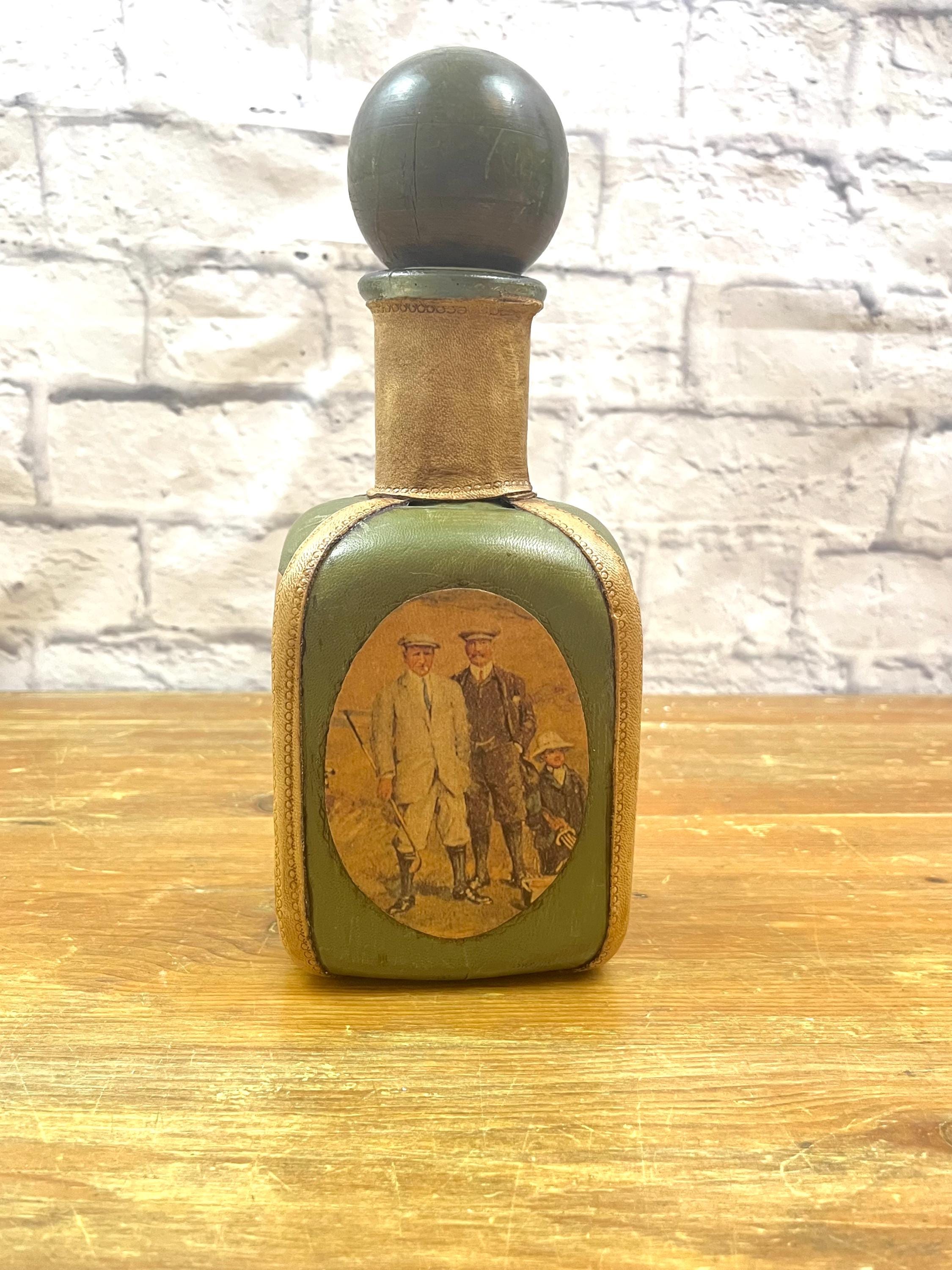 Vintage Golf Themed Decanter Hand Crafted Hand Tooled Leather