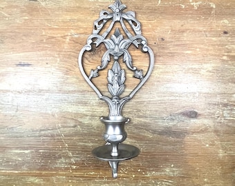 Vintage Brass Wall Sconce Candlestick Holder Silver Ornate Hallway Wall Accent Piece