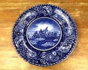 Vintage "Washington Crossing The Deleware"  Decorative Wall Plate Patriotic Blue Transferware Plate