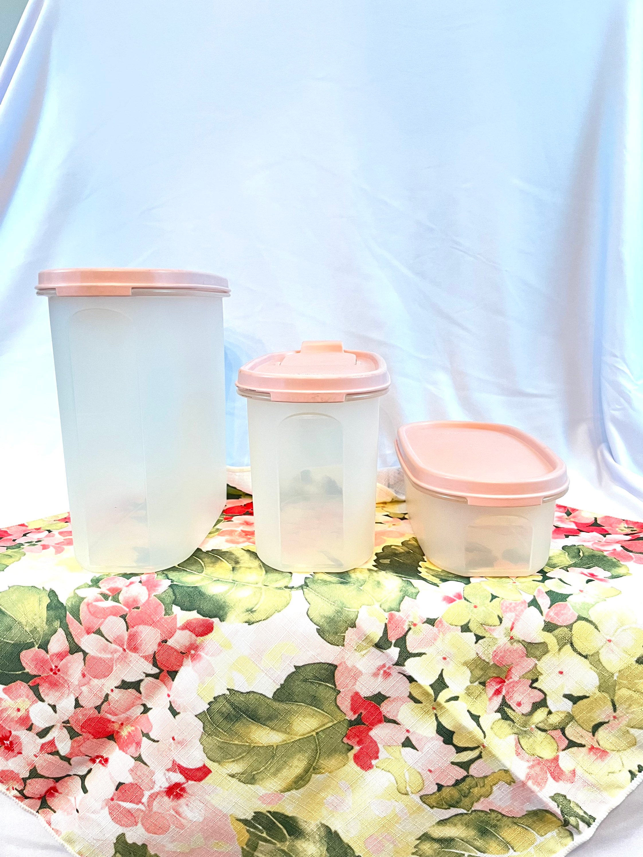 Tupperware Container Set of 4 Vintage Pink With Clear Lids AS IS Used 