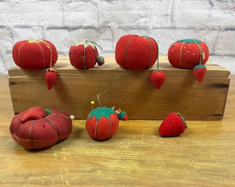 Vintage Red and Green Tomato and Strawberry Pin Cushions Pin needle Sharpener Various Sizes sold individually