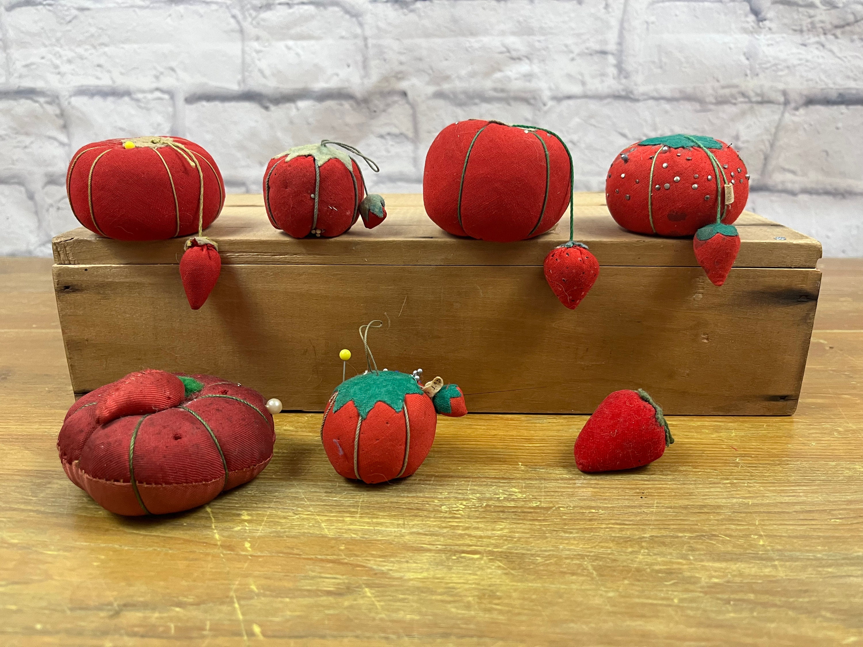 Vintage Red and Green Tomato and Strawberry Pin Cushions Pin