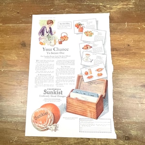 Antique Sunkist Oranges or Wheatana Ad Original 1923 Magazine Advertisement Product ad 9.5&quot; x 14.25&quot;Restaurant Decor Kitchen Decor Wall Art