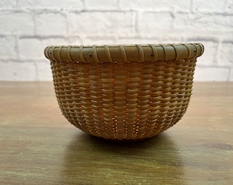 Vintage Nantucket round basket surprise floral porcelain design inside New England Decor Catch all storage basket gift basket