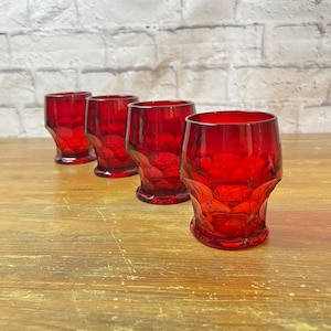 Zestaw 4 zabytkowych kieliszków Ruby Red Viking Barware w stylu georgiańskim, prezent na parapetówkę