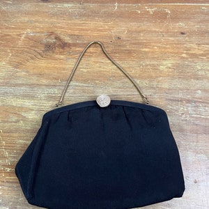 Vintage Black Evening Bag Gold Circle Clasp Wedding Clutch New Years Eve purse