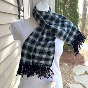 Vintage Viyella Fall Winter Scarf New old stock 40 x 11 inches long Blue and Green Tartan Design Woven in Scotland lightweight yet warm