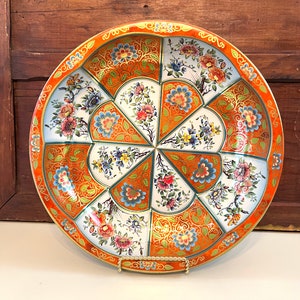 Vintage Daher Tin Bowl orange floral decorative bowl fruit bowl craft storage bowl pop of color made in England