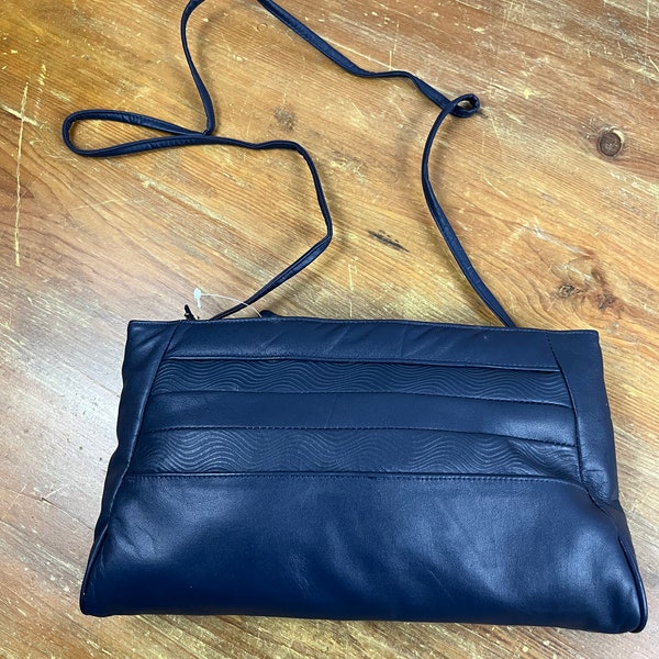 Vintage Blue Leather "Toni Brand" Clutch or Shoulder Bag Folded Leather