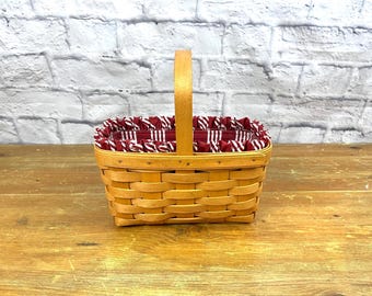 Vintage Longaberger Basket Lined Red and White Striped Fabric
