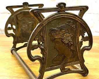 Antique "Maiden" Expandable Sliding Book Rack Art Nouveau Era HL Judd #9788
