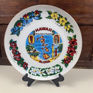 Hawaii souvenir plate tiki barware decor vintage anniversary visit gift or keepsake themed outdoor pool decor