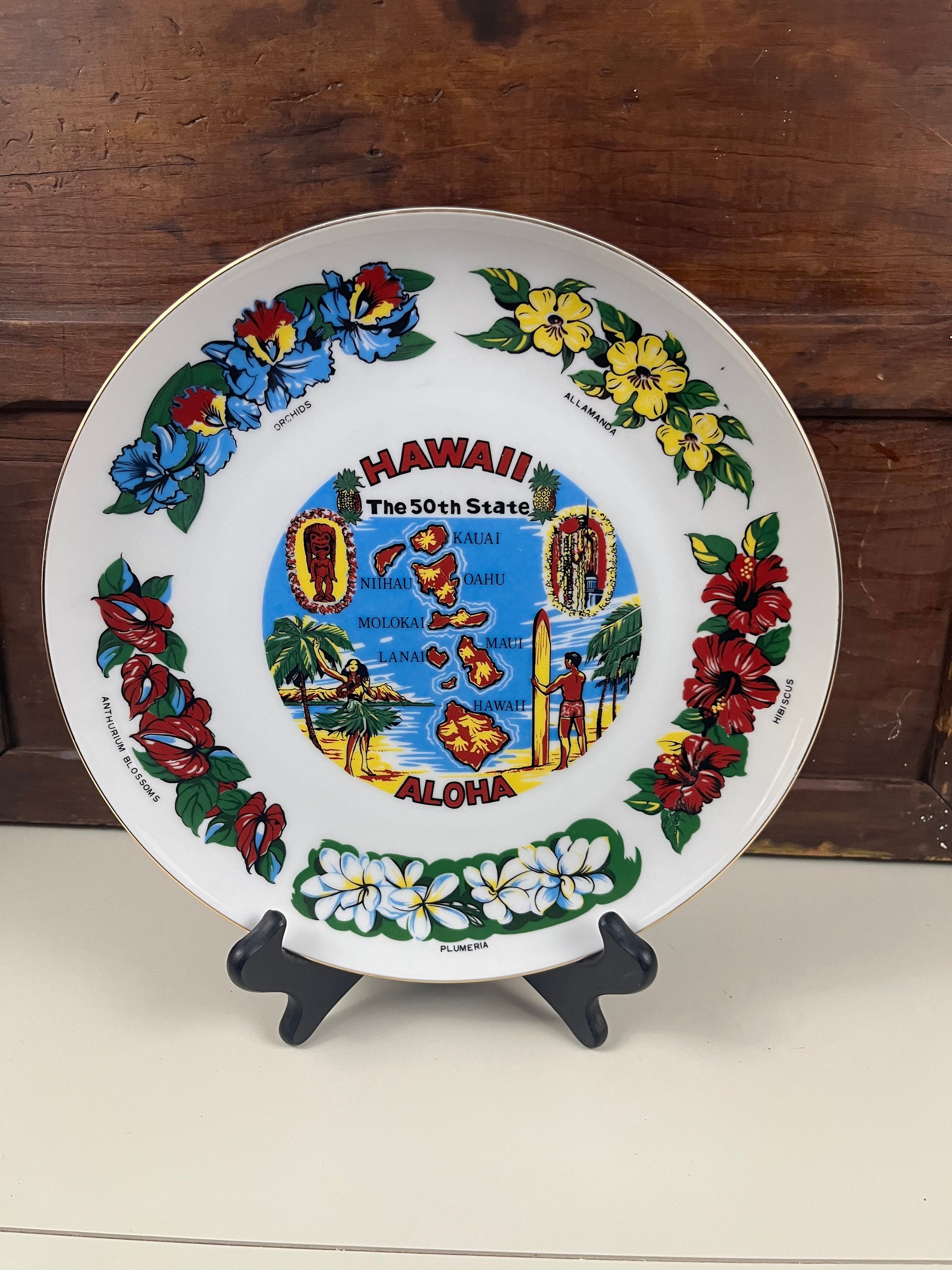 Hawaii Souvenir Plate Tiki Barware Decor Vintage Anniversary Visit