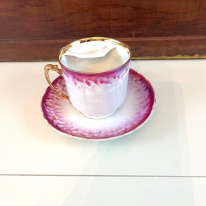 Fuchsia Pink Victorian Mustache Mug, Pink Fade Gold Trim Man&#39;s Teacup Man&#39;s Latte Hot chocolate mug for beards