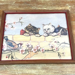 Mid Century Framed Kittens Artwork Adorable Vintage Nursery Decor Shabby Chic Kitten Lovers Wall Decor Gift