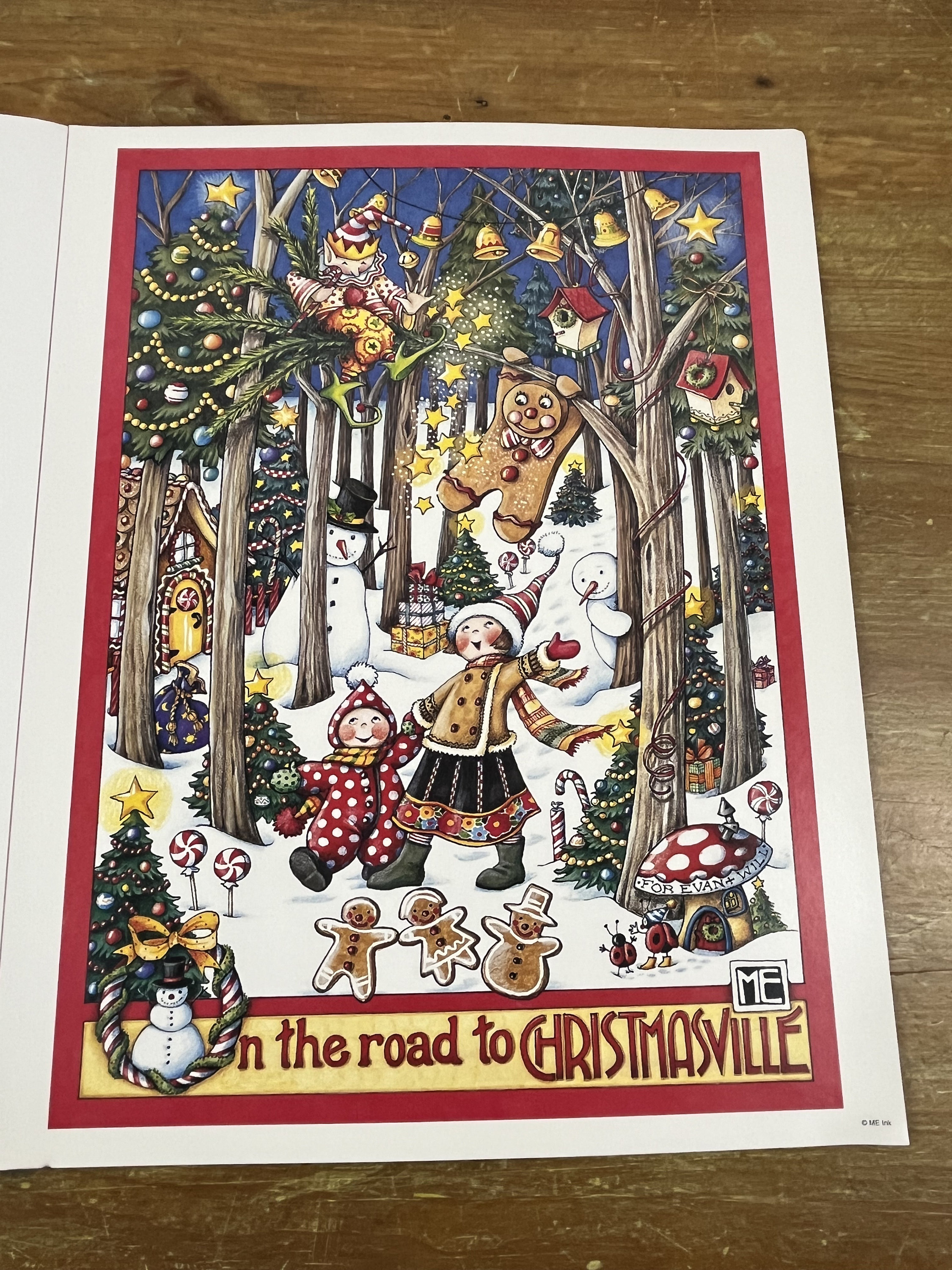 Rare Mary Engelbreit Christmas Art Work, Santa Wall Decor Poster