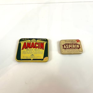 Vintage Anacin and Aspirin Tin Pill Carrying Case Collectible Pharmacy Memorabilia