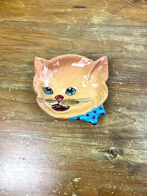 Vintage Italian Made Cat Trinket dish Wall plate jewelry Dish catch all dish