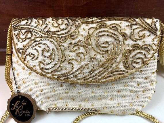 Vintage La Regale Ltd. Evening Bag Purse White Beaded Shoulder Strap