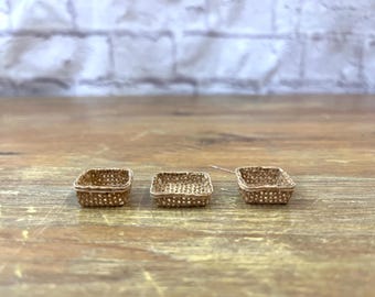 Vintage Dollhouse Sized Miniature Woven Baskets Set of 3
