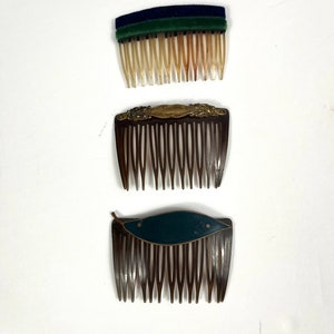 Vintage Side Comb Hair Combs 3 Designs to pick from blue green velvet trim green leaf or ornate copper like design Sold individually
