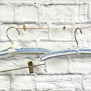 Vintage Child Hangers Display Pair Blue White Ticking Design Country Farmhouse Shift Dress Nursery Decor **Imperfect