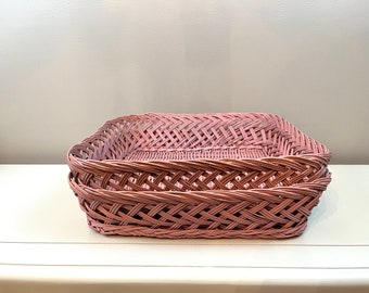 Jaren '80 paar roze mauve grote vierkante manden 14 x 14 x 3 perfect voor het opbergen van kleding of het serveren van gebruiksvoorwerpen en servetten