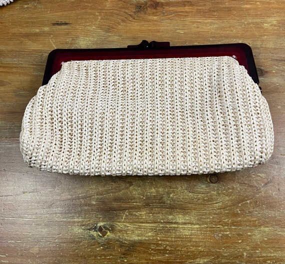 Vintage Raffia Clutch White and Ivory Made in Hon… - image 3
