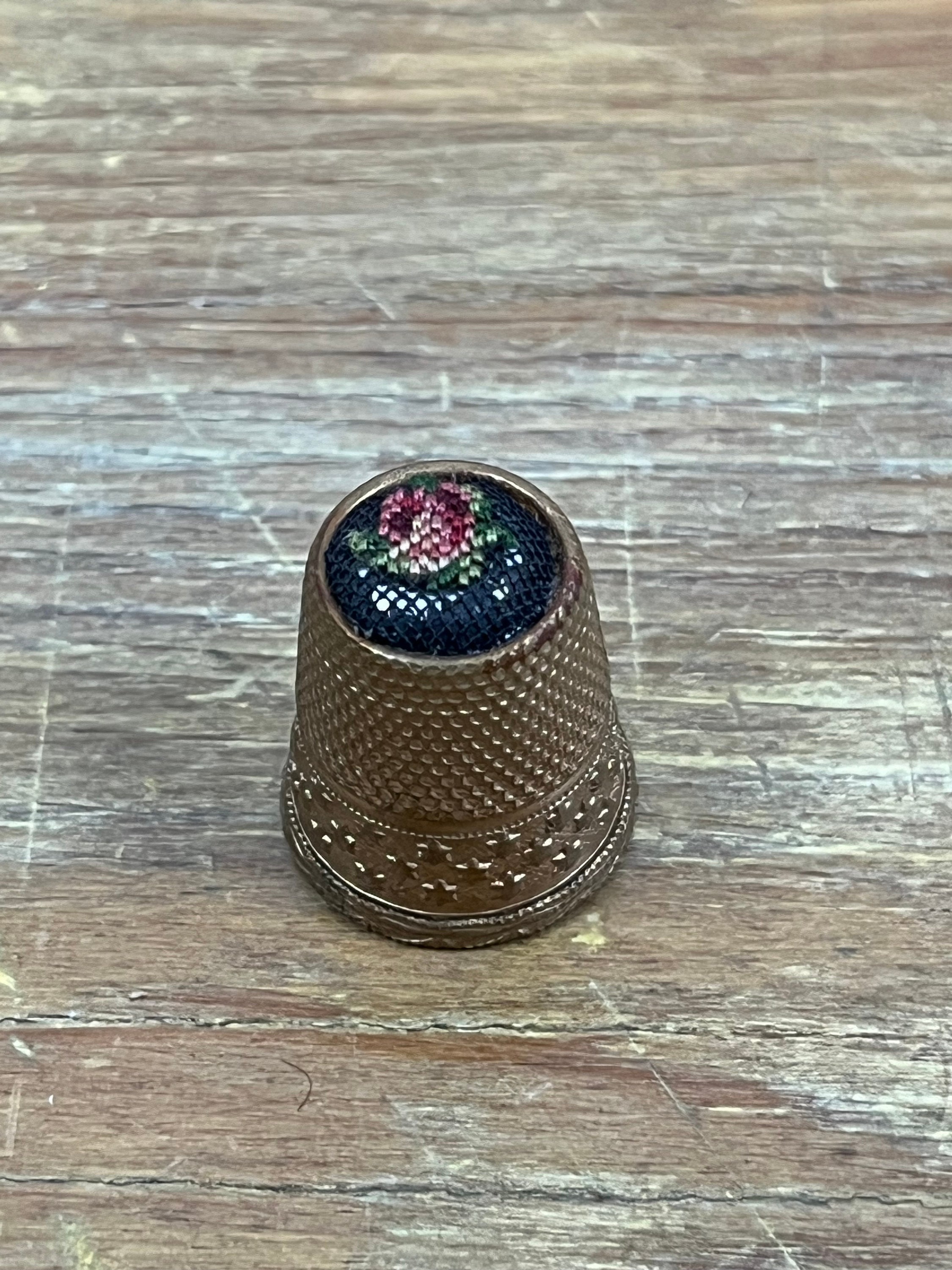Vintage Thimbles Red Shiners Hat Brown Bird Cloisonné Embroidered Flower Gold Thimble Tall Silver Iridescent Thimble Sold individually