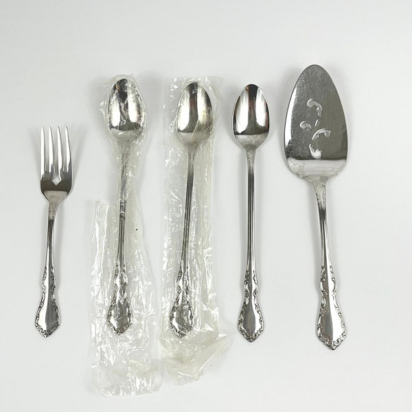 Vintage "Mansion Hall" Stainless Flatware Pie Server Ice Tea Spoons Place Spoon or Salad Fork Sold Individually Distinction Deluxe Flower