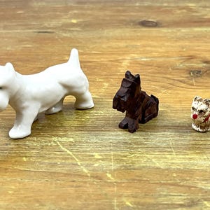 Vintage Terrier Dog White Porcelain dog Wood Hand Carved Bisque chalkware dog