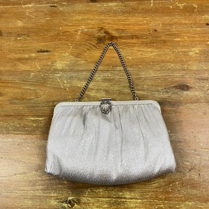 Vintage Sparkly Silver Evening Bag Shell shaped Clasp