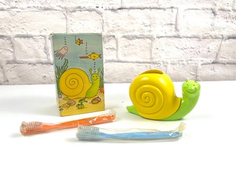 Vintage Avon Smiley Snail Toothbrush Holder New Old Stock Toddler Gift Garden Loving Kids Gift