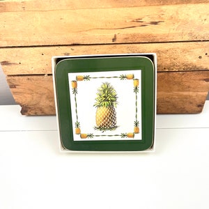 Vintage Set of 6 Pineapple Coasters Greenbrier Cloverleaf England made