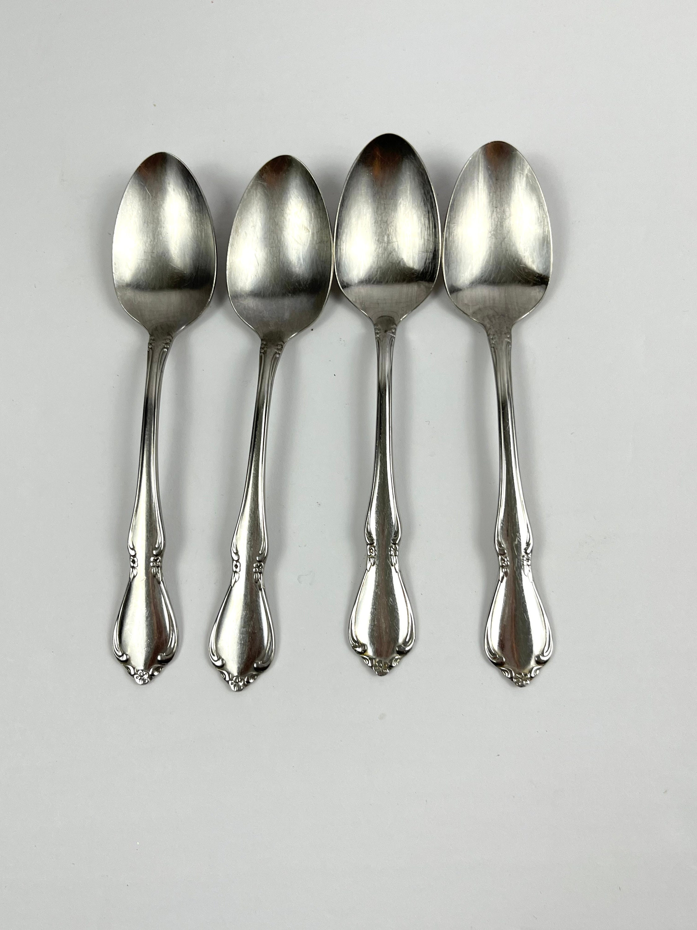 Vintage Oneidacraft Deluxe Teaspoons Set of 4 Simple Flowers Curved ...