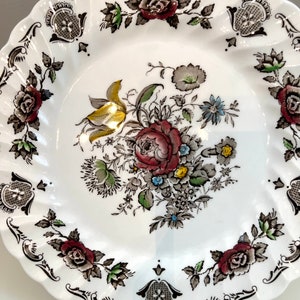 Vintage Myotts England &quot;Bouquet&quot; dinner plate Staffordshire England embossed edge, scalloped edge detergent proof