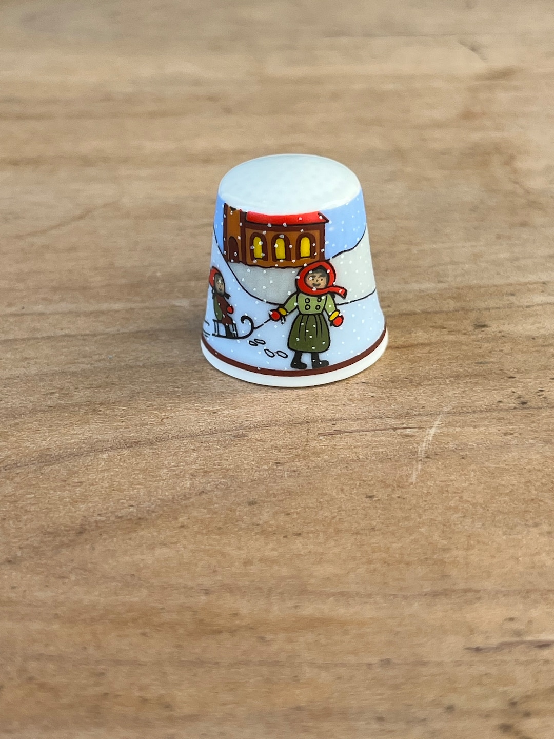 Vintage Snow Scene Thimble Outdoor Play Winter Thimble Reutter Etsy