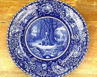 Vintage "Washingtons Prayer at Valley Forge"  Decorative Wall Plate Patriotic Blue Transferware Plate