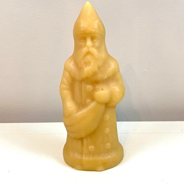 Vintage Beeswax Santa Traditional Christmas Holiday decor Old Saint Nick with sash bag