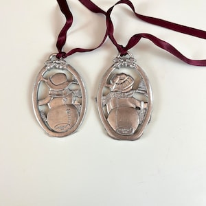 Vintage Pewter Snowmen pair Christmas ornament Longaberger Snowmen pair Best friends duo gift one for you one for me