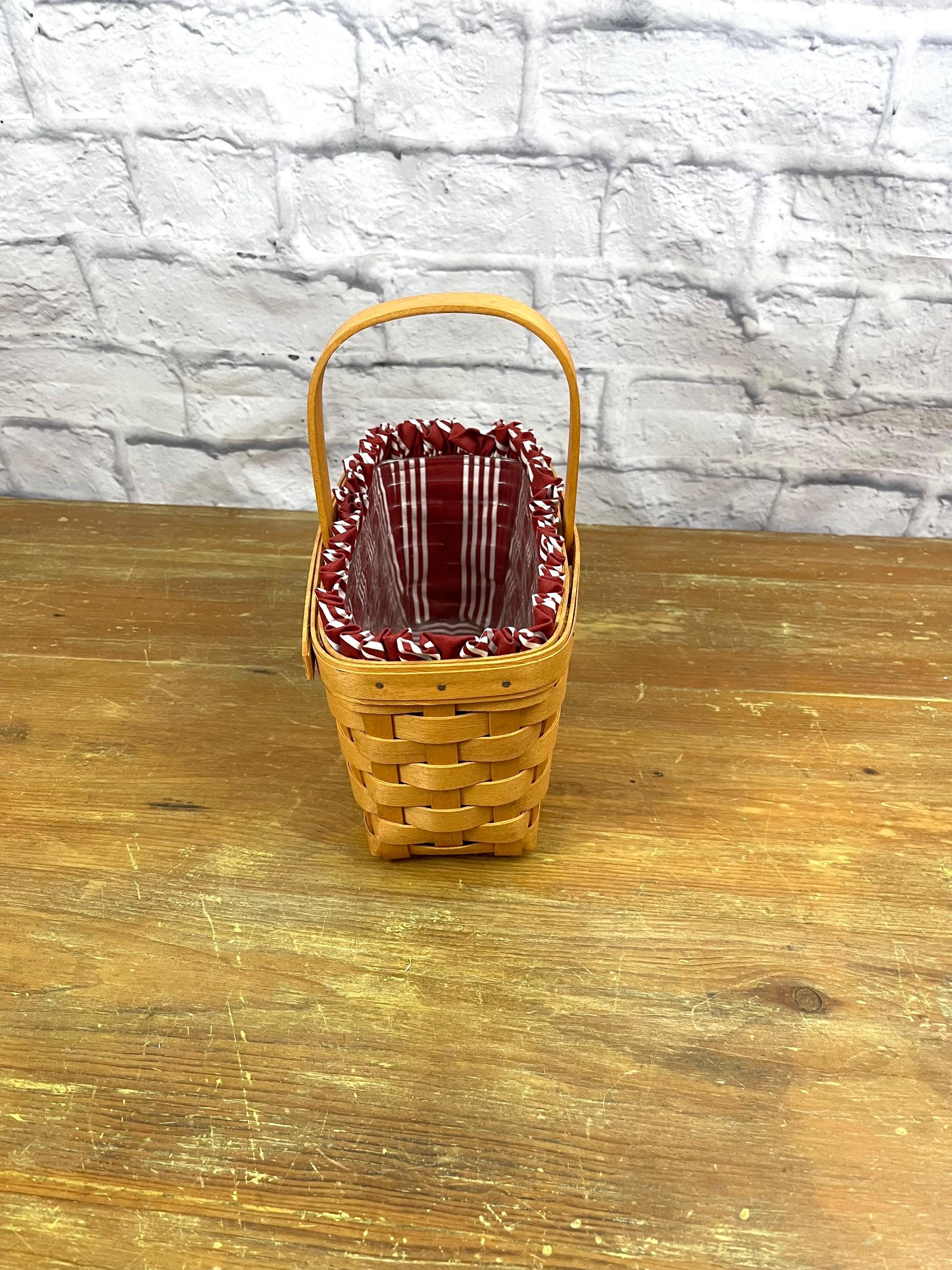 Vintage Longaberger Basket Lined Red and White Striped Fabric