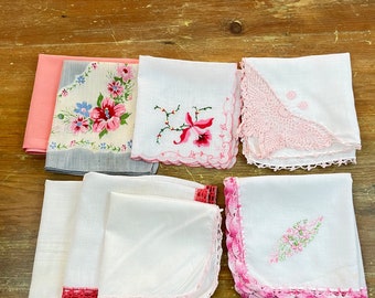 Vintage project hankies floral patterns crocheted edges butterfly  design embroidered design lavender sachet perfumed drawer hankies