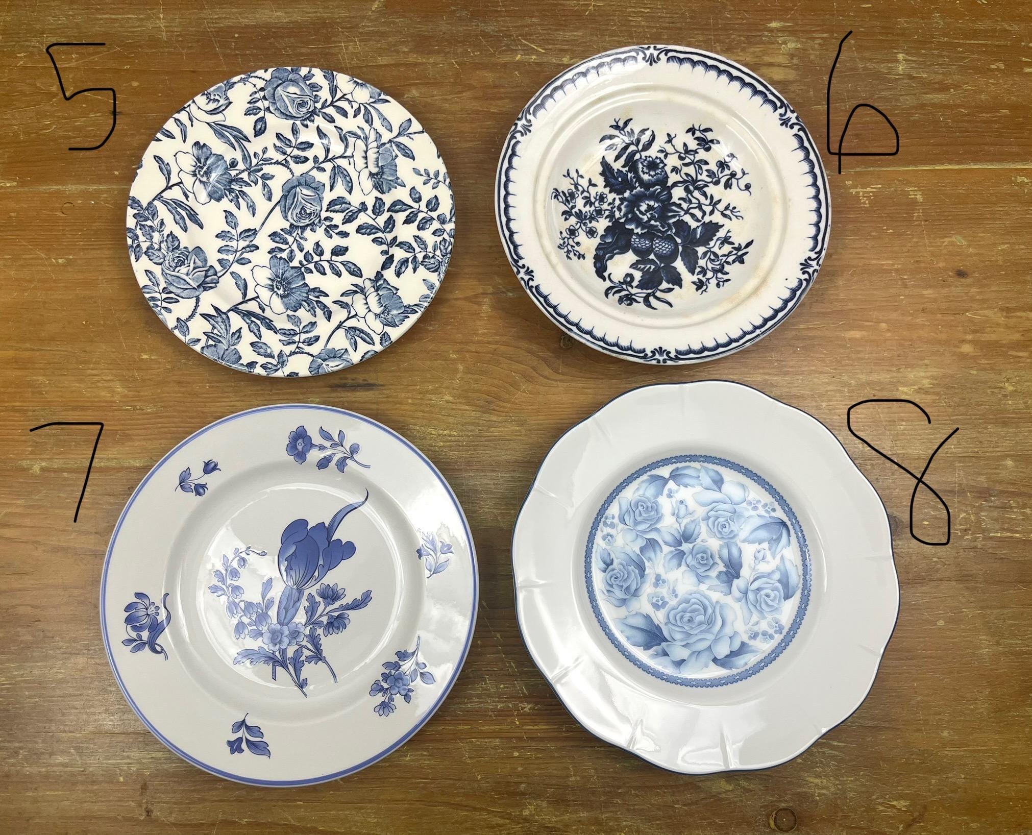 Vintage Antique Blue White Transferware Plates Decorative Wall