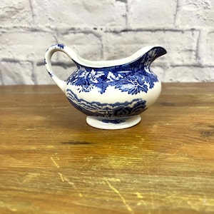 Vintage Blue White Transferware Creamer Enoch Woods English Scenery Woodwork Woods and Sons