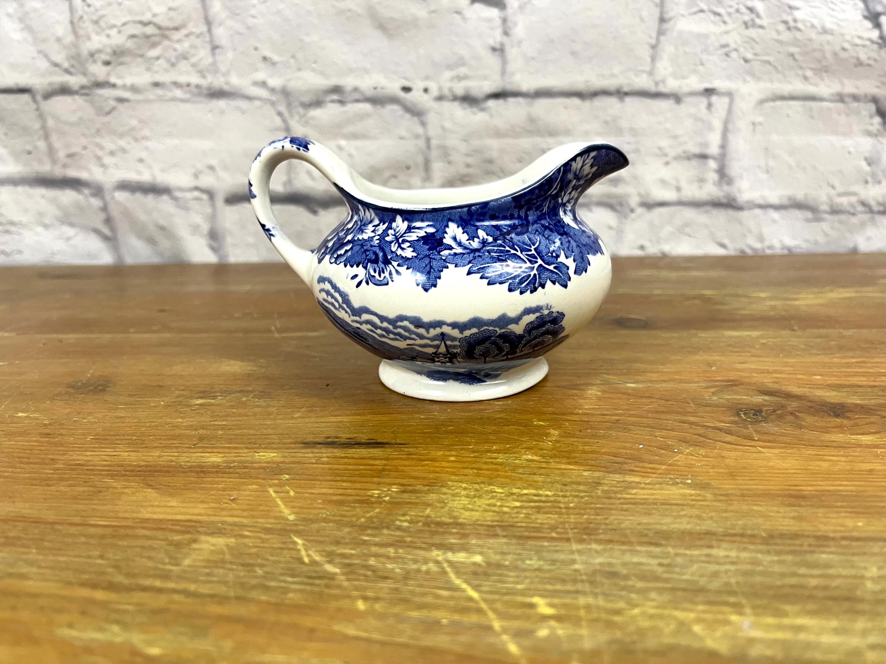Vintage Blue White Transferware Creamer Enoch Woods English