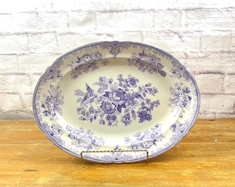 Antique "Asiatic Pheasants" Mulberry  Flintware Decorative Platter by Gustafsberg of Sweden