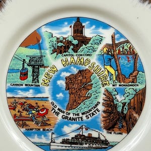Vintage New Hampshire Dekorative Wand Platte Live Free or Die Zustand Der Granit Zustand Alter Mann des Berges Winnipesaukee Mount Monadnock
